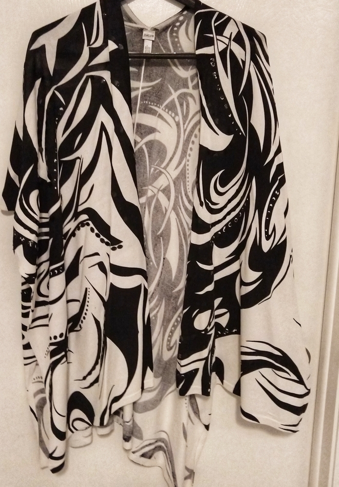 Chico's Beaded Shawl, Black & White, One Sz.